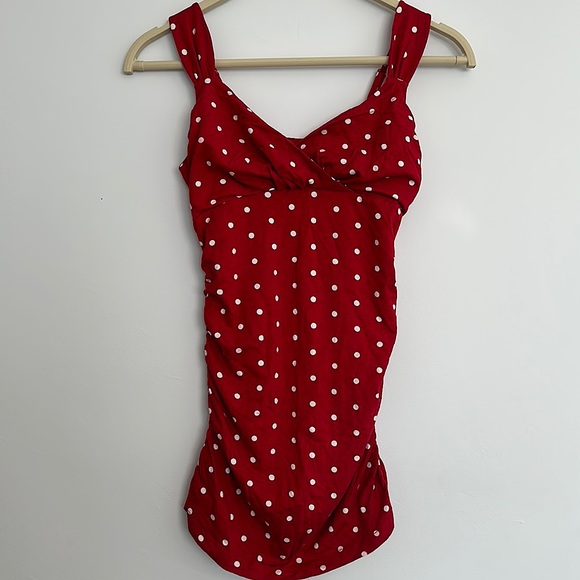 Red polka dot rushed tank - Picture 1 of 5